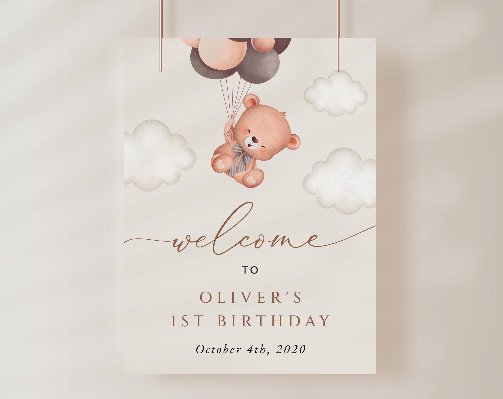 Baby Bear with Brown Balloons Welcome Sign, Birthday Sign, First Birthday, Boy Birthday, Printable File, Edit Yourself, SH78 Baby Bear with Brown Balloons Welcome Sign, Birthday Sign, First Birthday, Boy Birthday, Printable File, Edit Yourself, SH78