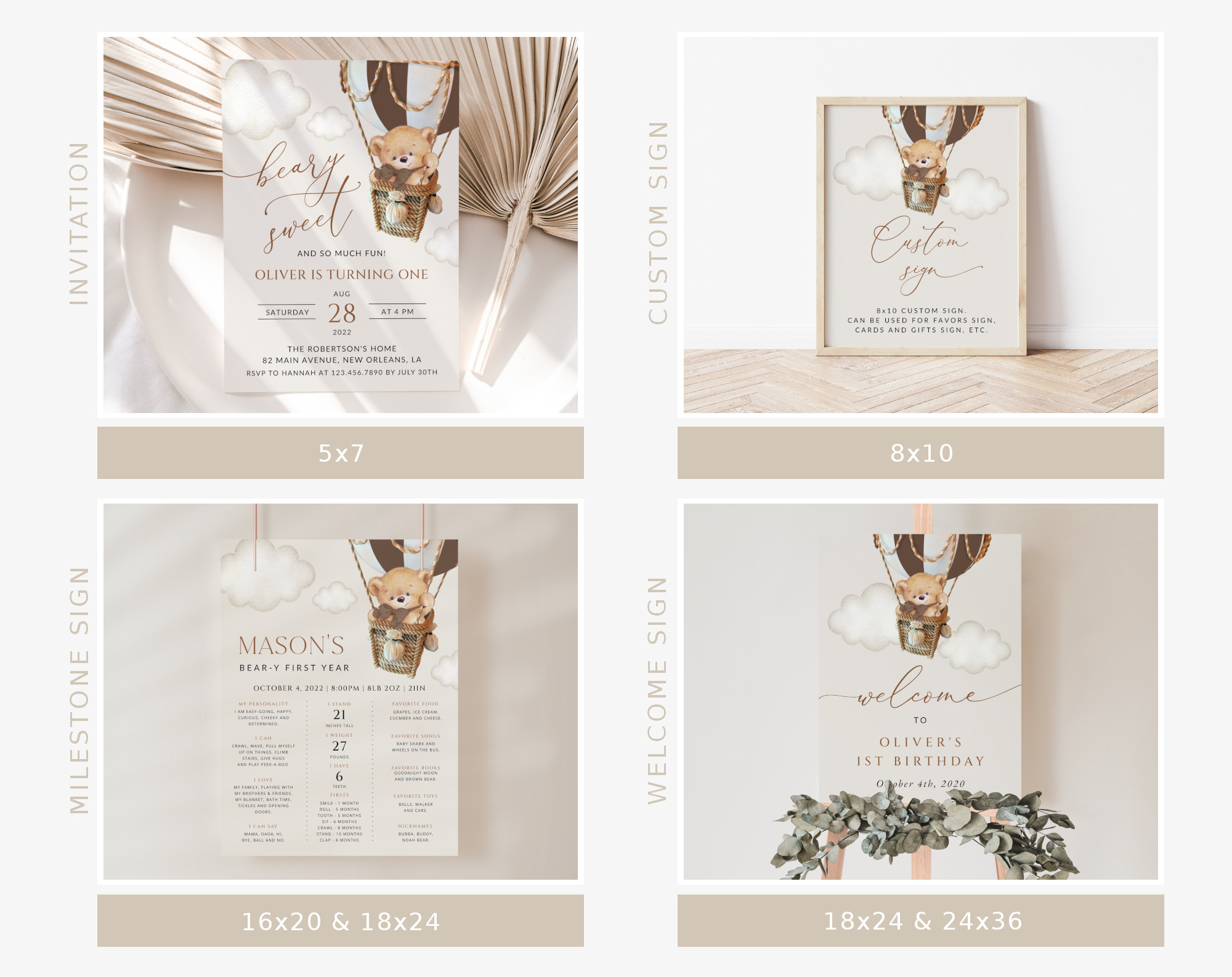 Bear in Brown Balloon First Birthday Bundle, Boy Birthday, Printable File, Edit Yourself, SH79 Bear in Brown Balloon First Birthday Bundle, Boy Birthday, Printable File, Edit Yourself, SH79