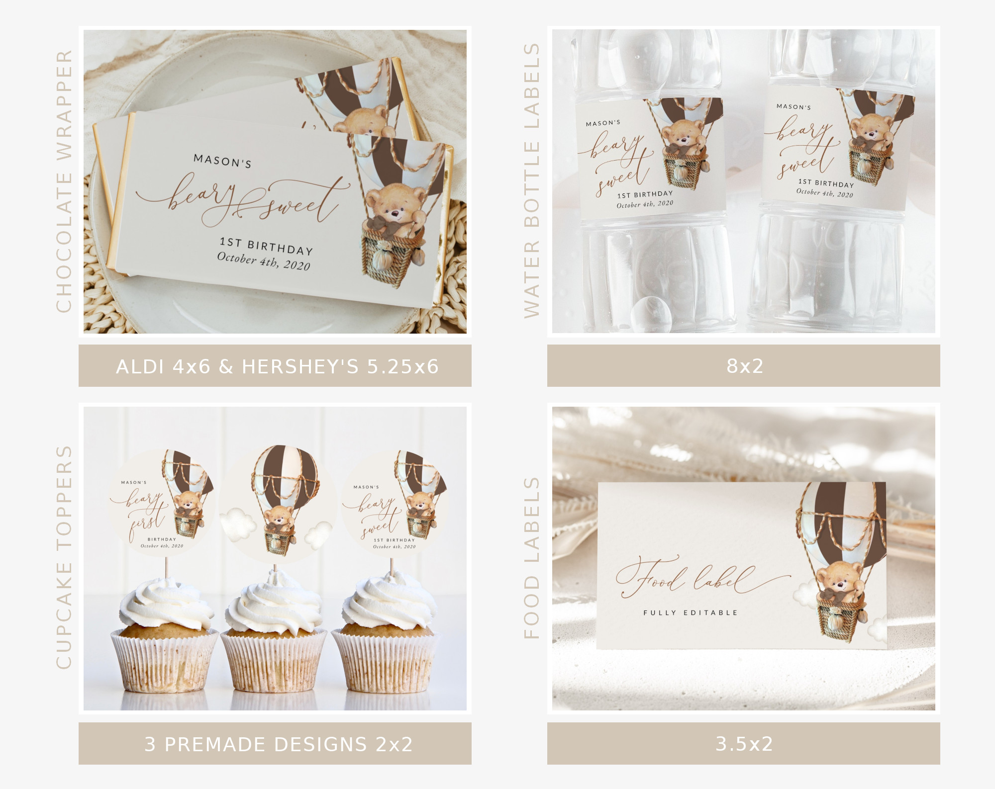 Bear in Brown Balloon First Birthday Bundle, Boy Birthday, Printable File, Edit Yourself, SH79 Bear in Brown Balloon First Birthday Bundle, Boy Birthday, Printable File, Edit Yourself, SH79