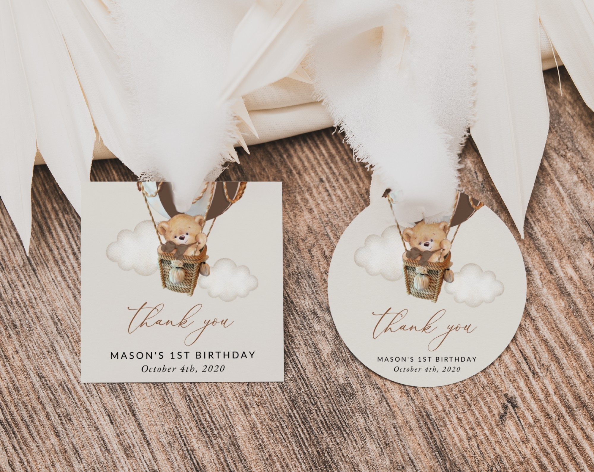 Bear in Brown Balloon Favor Tags, Gift Tags, First Birthday, Boy Birthday, Printable File, Edit Yourself, SH79