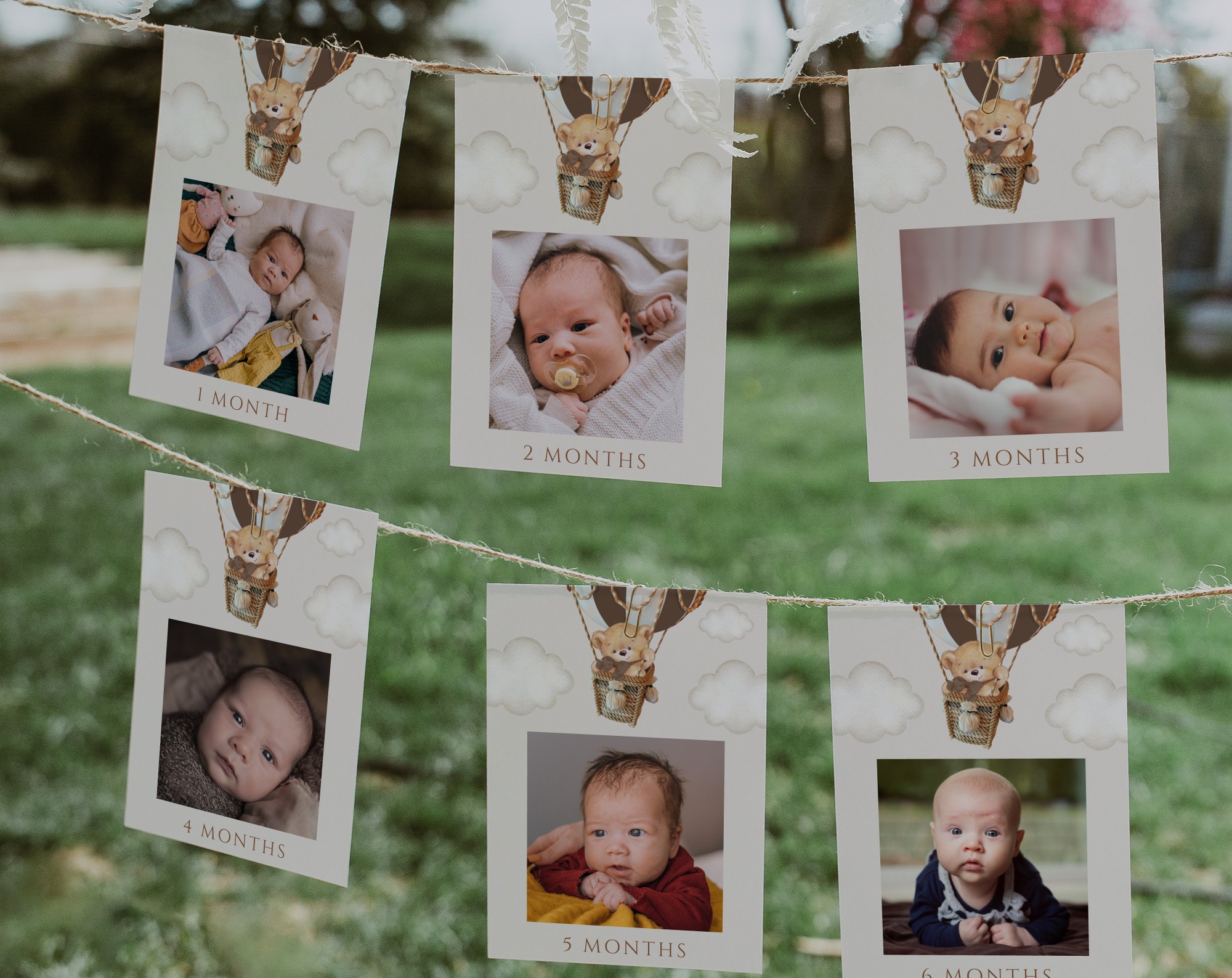 Bear in Brown Balloon First Year Photos, First Birthday, Boy Birthday, Printable File, Edit Yourself, SH79