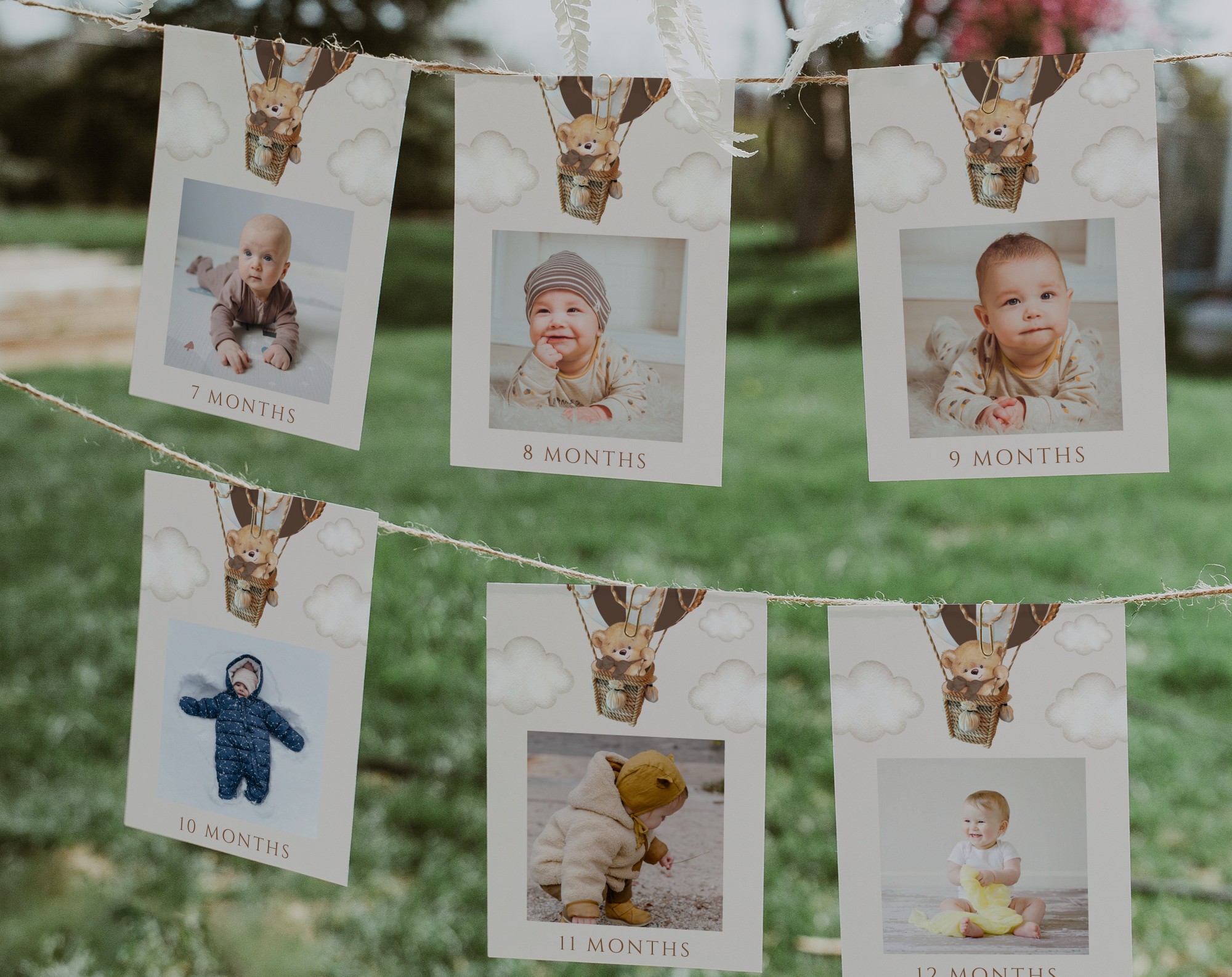 Bear in Brown Balloon First Year Photos, First Birthday, Boy Birthday, Printable File, Edit Yourself, SH79 Bear in Brown Balloon First Year Photos, First Birthday, Boy Birthday, Printable File, Edit Yourself, SH79