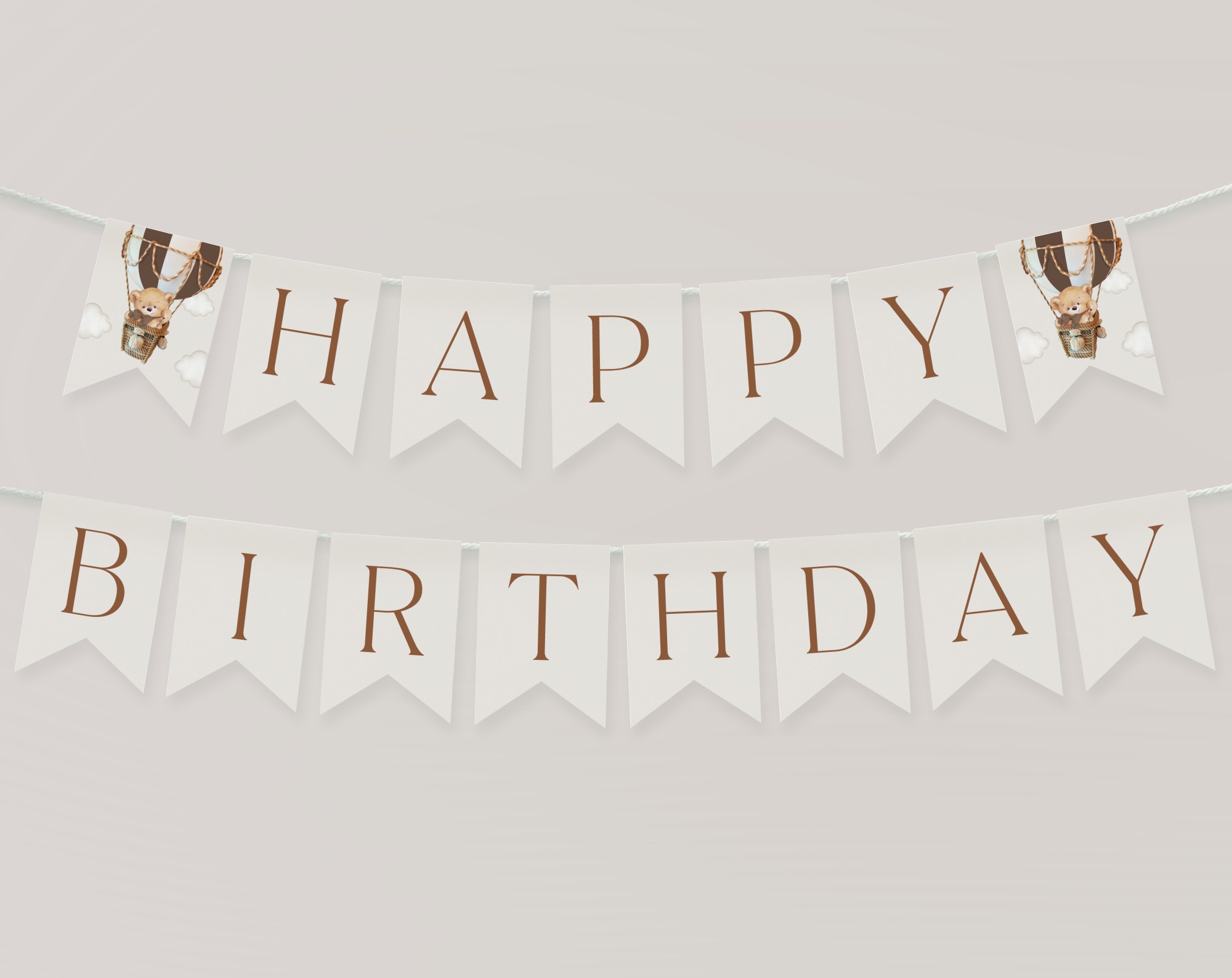Bear in Brown Balloon Happy Birthday Banner, First Birthday, Boy Birthday, Printable File, Edit Yourself, SH79 Bear in Brown Balloon Happy Birthday Banner, First Birthday, Boy Birthday, Printable File, Edit Yourself, SH79