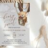 Bear in Brown Balloon First Birthday Invitation, Birthday Stationery, Boy Birthday, Printable File, Edit Yourself, SH79