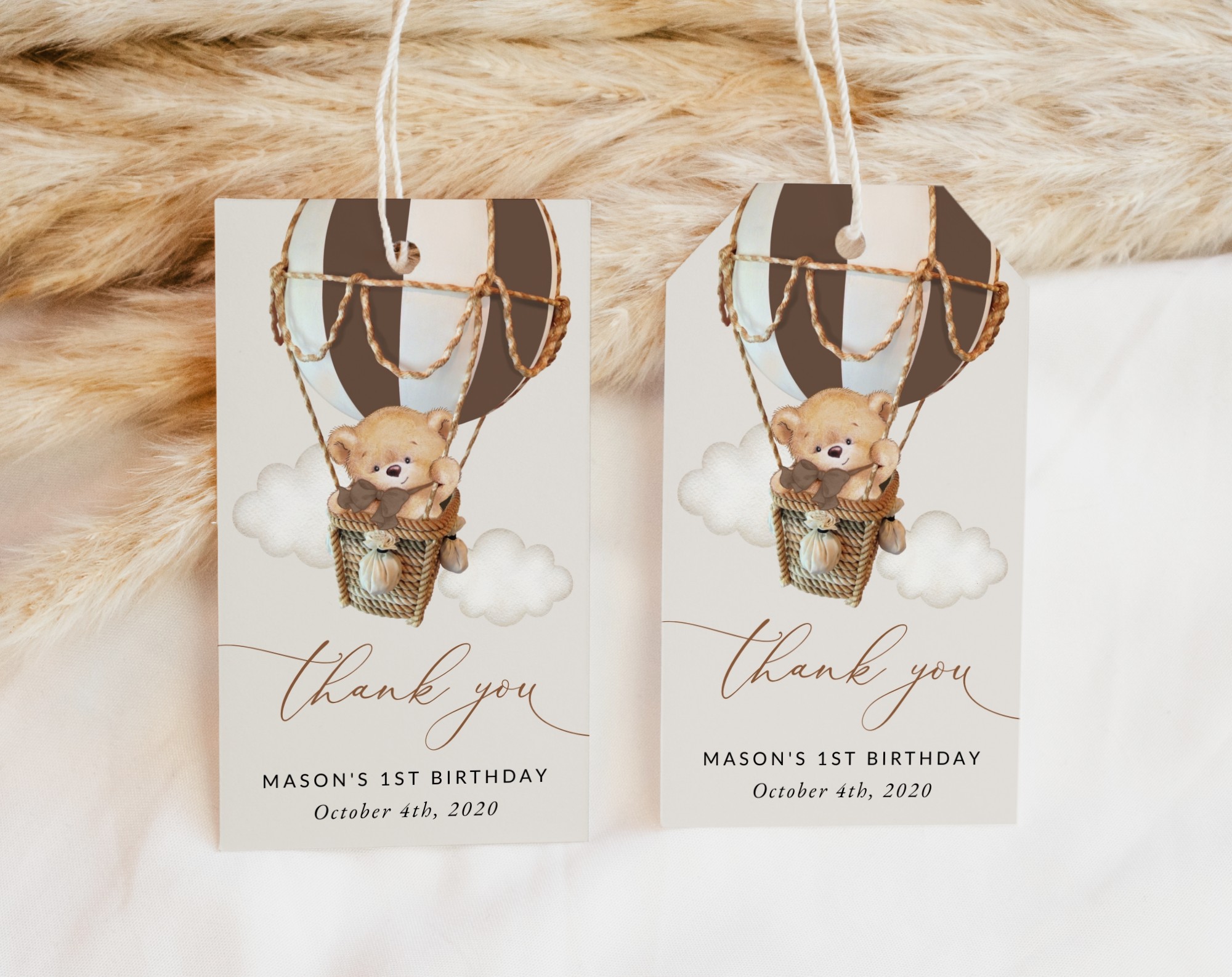 Bear in Brown Balloon Favor Tags, Gift Tags, First Birthday, Boy Birthday, Printable File, Edit Yourself, SH79