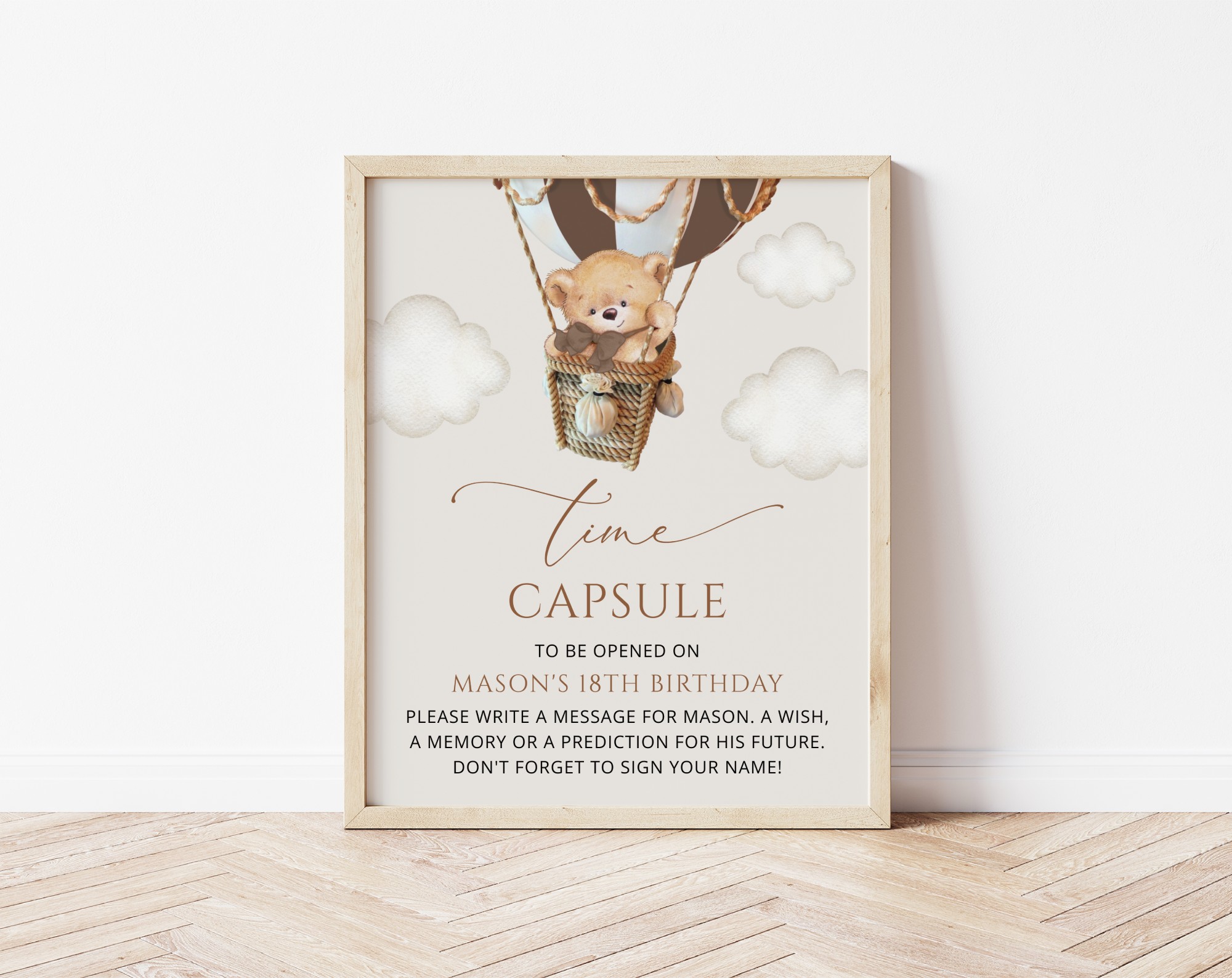 Bear in Brown Balloon Time Capsule, First Birthday, Boy Birthday, Printable File, Edit Yourself, SH79 Bear in Brown Balloon Time Capsule, First Birthday, Boy Birthday, Printable File, Edit Yourself, SH79