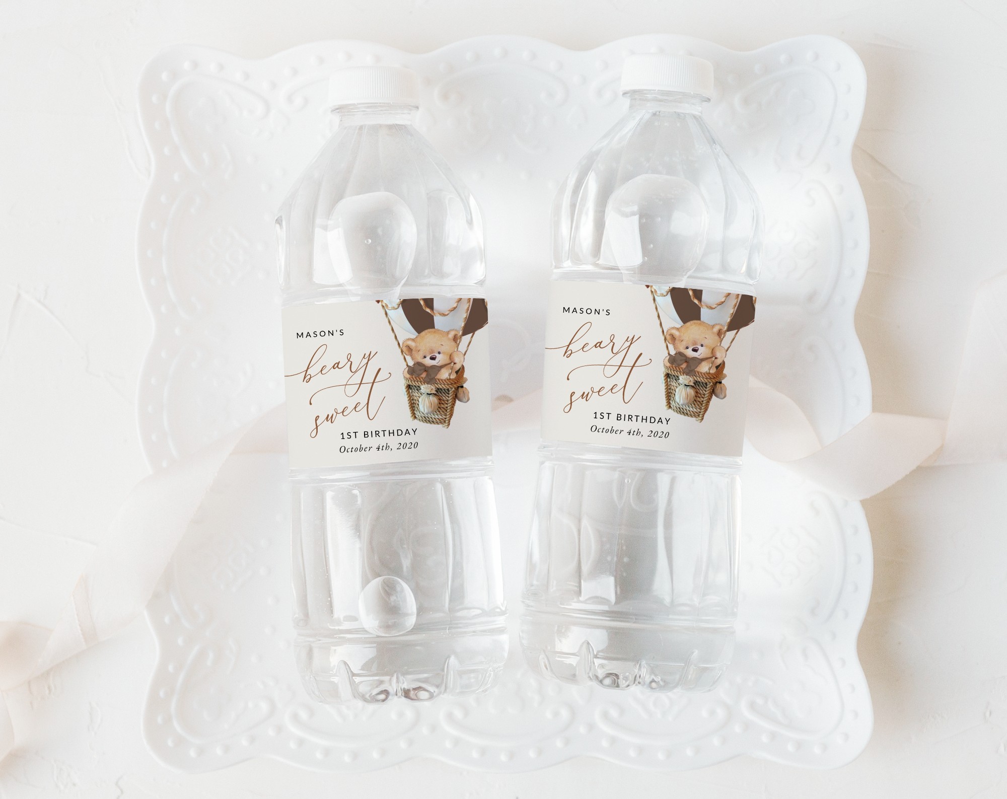 Bear in Brown Balloon Water Bottle Labels, First Birthday, Boy Birthday, Printable File, Edit Yourself, SH79 Bear in Brown Balloon Water Bottle Labels, First Birthday, Boy Birthday, Printable File, Edit Yourself, SH79