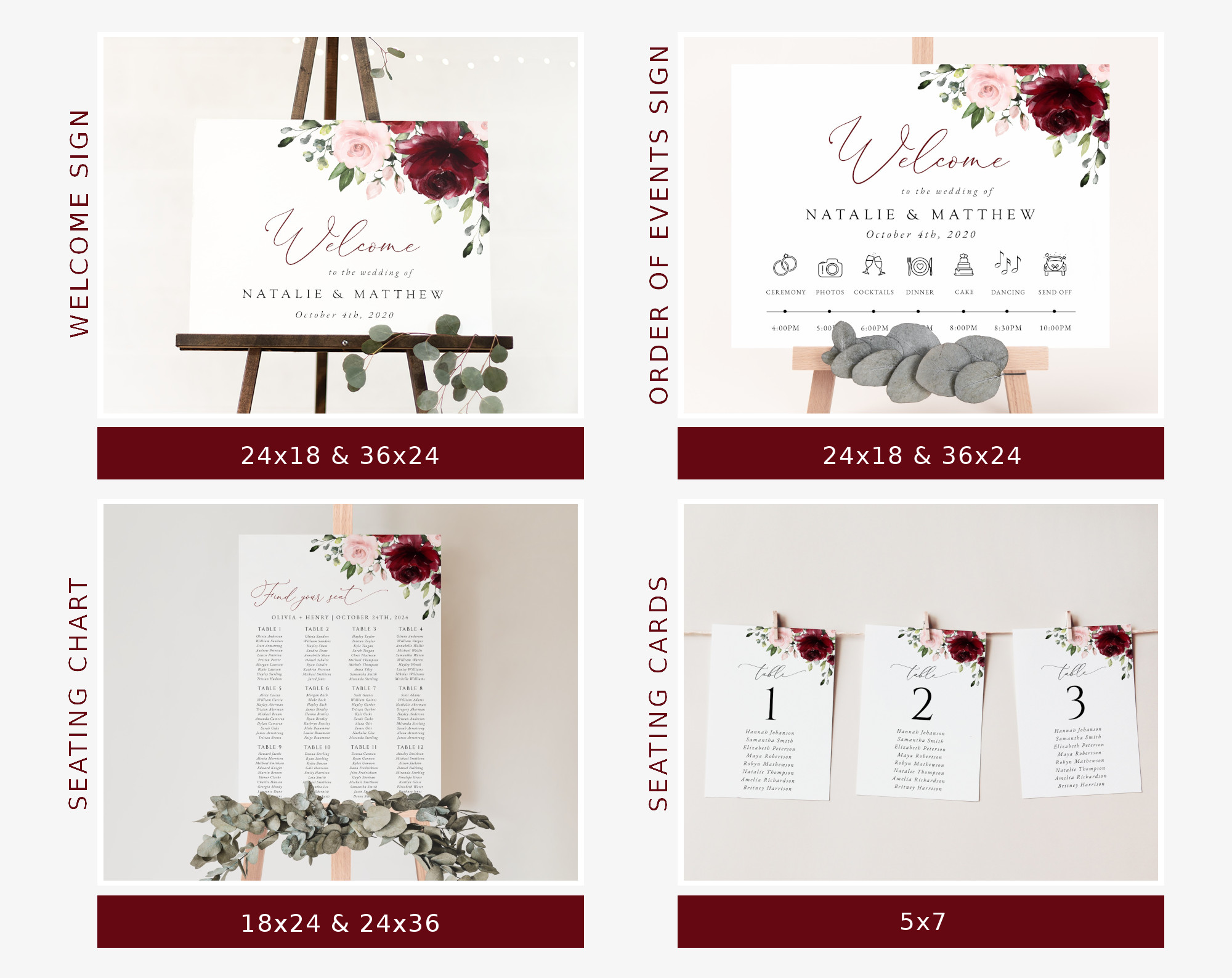 Burgundy and Blush Flowers Wedding Bundle, Printable File, Edit Yourself, SH01 Burgundy and Blush Flowers Wedding Bundle, Printable File, Edit Yourself, SH01