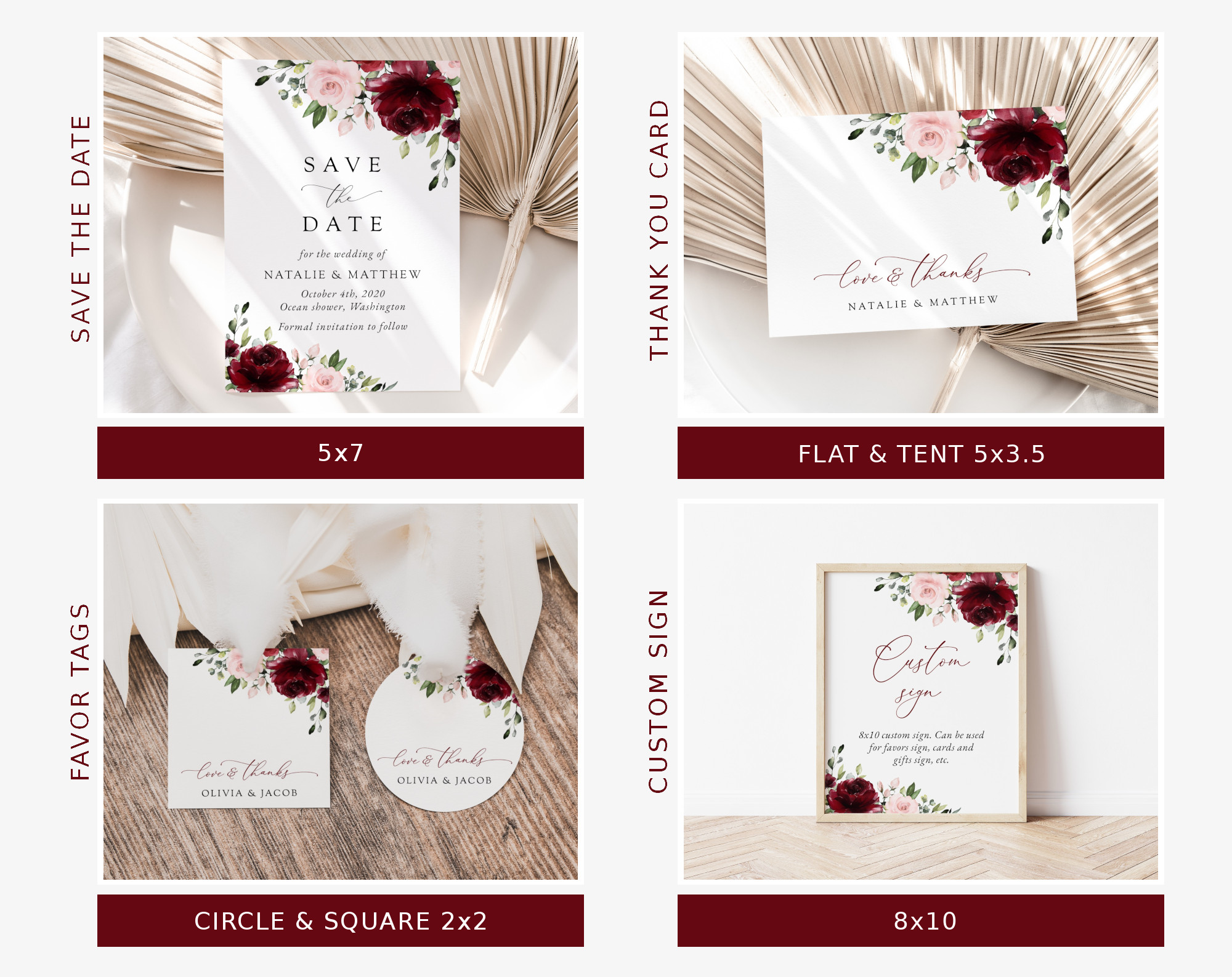 Burgundy and Blush Flowers Wedding Bundle, Printable File, Edit Yourself, SH01 Burgundy and Blush Flowers Wedding Bundle, Printable File, Edit Yourself, SH01