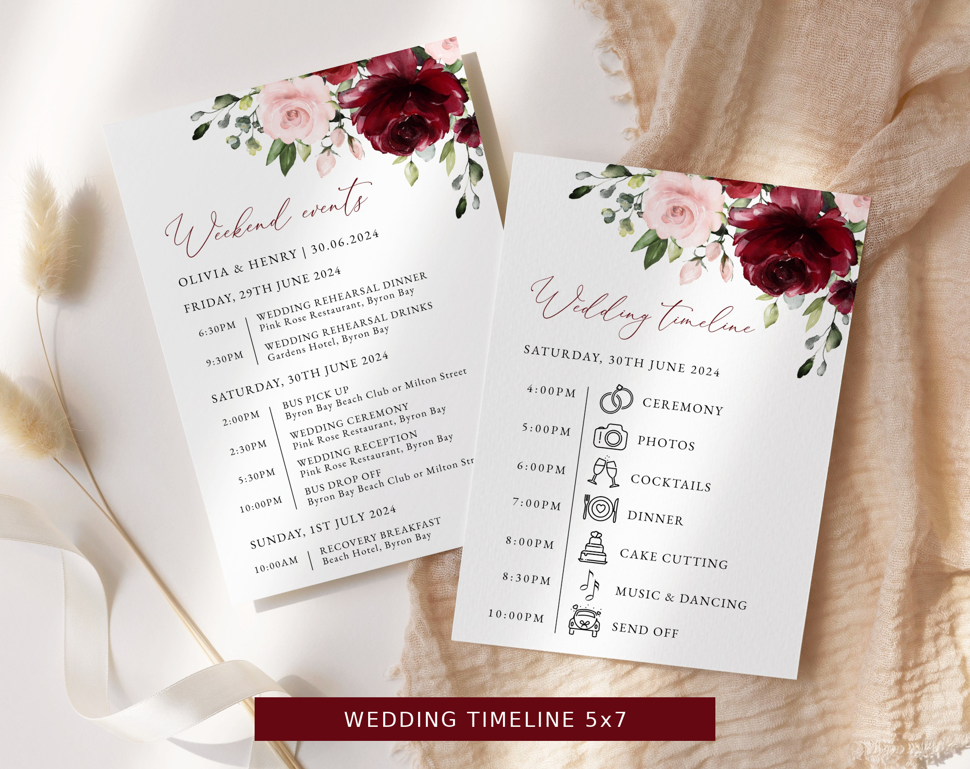 Burgundy and Blush Flowers Wedding Bundle, Printable File, Edit Yourself, SH01 Burgundy and Blush Flowers Wedding Bundle, Printable File, Edit Yourself, SH01
