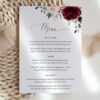Burgundy and Blush Flowers Wedding Menu, Wedding Stationery, Printable File, Edit Yourself, SH01