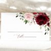 Burgundy and Blush Flowers Place Card, Wedding Stationery, Printable File, Edit Yourself, SH01 Burgundy and Blush Flowers Place Card, Wedding Stationery, Printable File, Edit Yourself, SH01