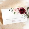 Burgundy and Blush Flowers Place Card, Wedding Stationery, Printable File, Edit Yourself, SH01 Burgundy and Blush Flowers Place Card, Wedding Stationery, Printable File, Edit Yourself, SH01