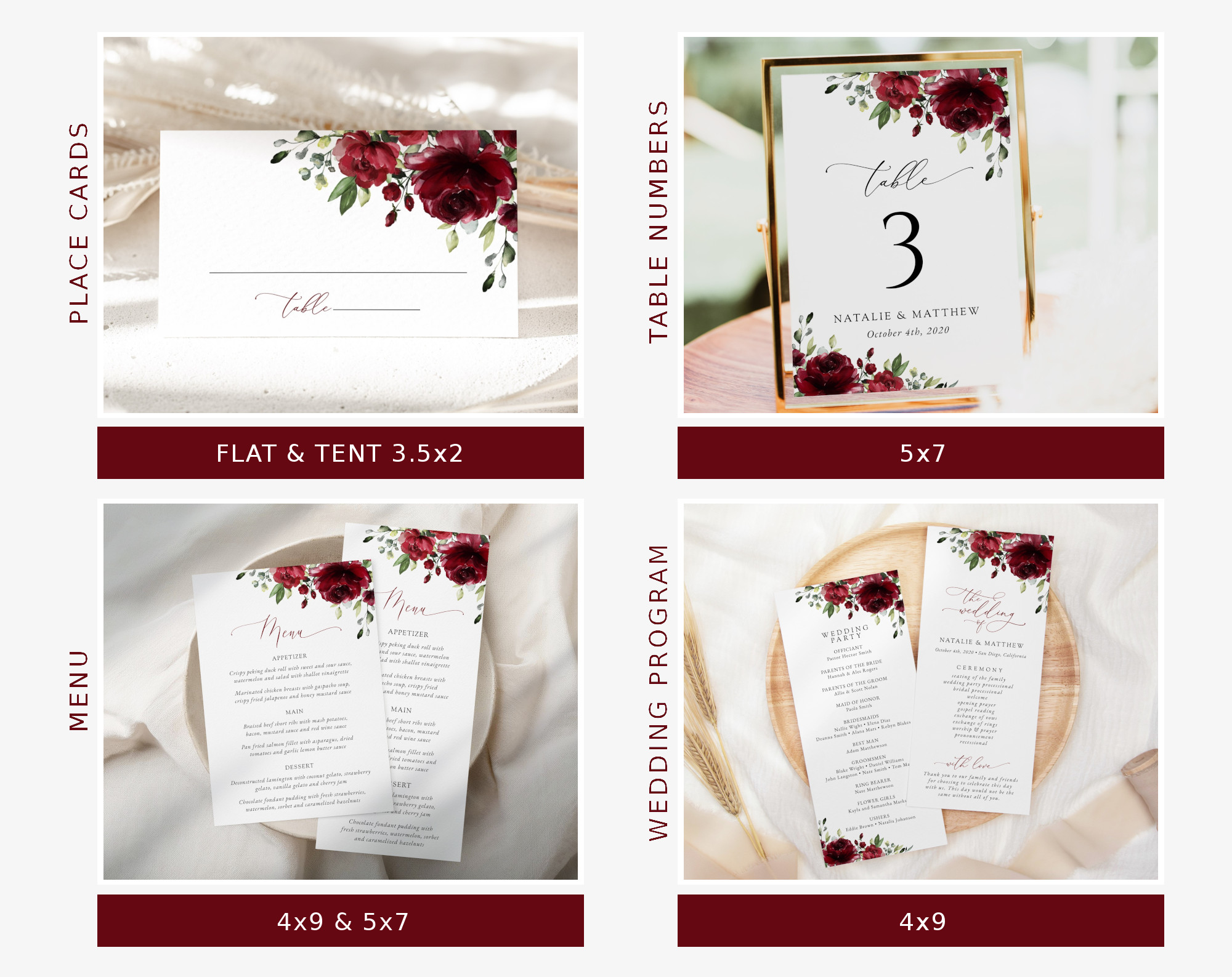 Burgundy Flowers Wedding Bundle, Printable File, Edit Yourself, SH02 Burgundy Flowers Wedding Bundle, Printable File, Edit Yourself, SH02