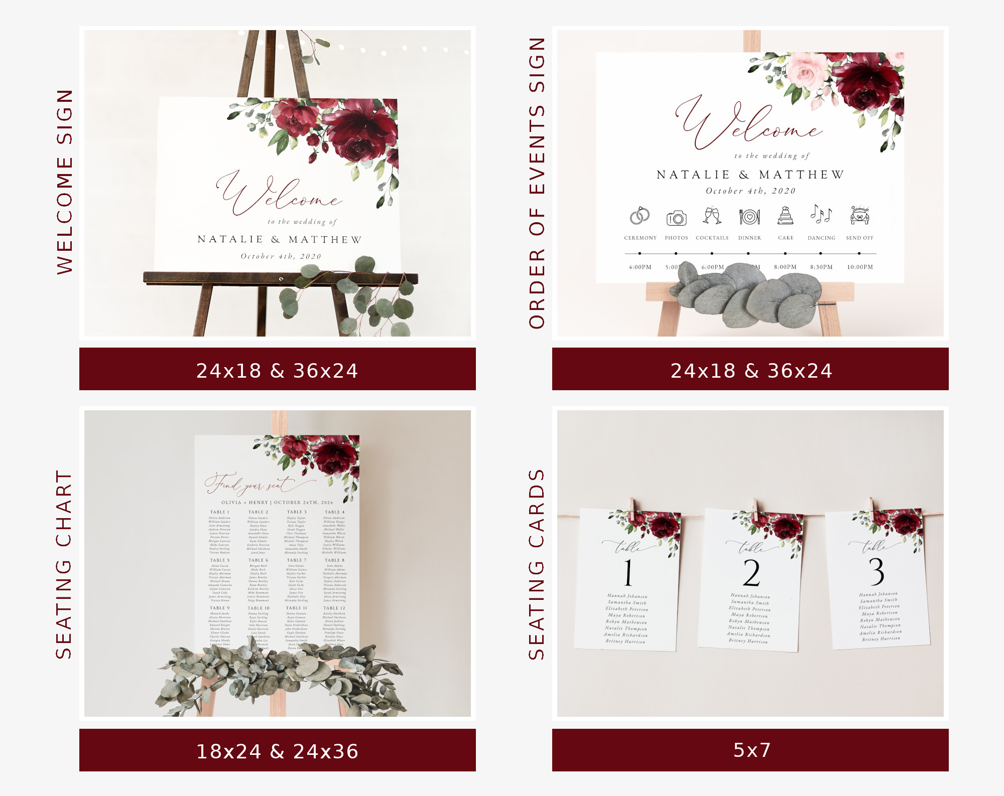 Burgundy Flowers Wedding Bundle, Printable File, Edit Yourself, SH02 Burgundy Flowers Wedding Bundle, Printable File, Edit Yourself, SH02