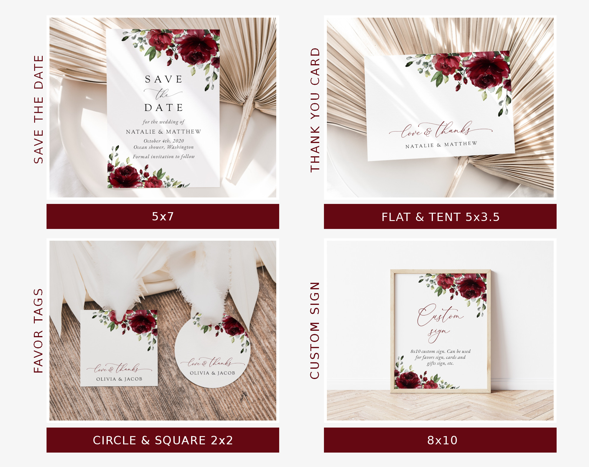 Burgundy Flowers Wedding Bundle, Printable File, Edit Yourself, SH02 Burgundy Flowers Wedding Bundle, Printable File, Edit Yourself, SH02
