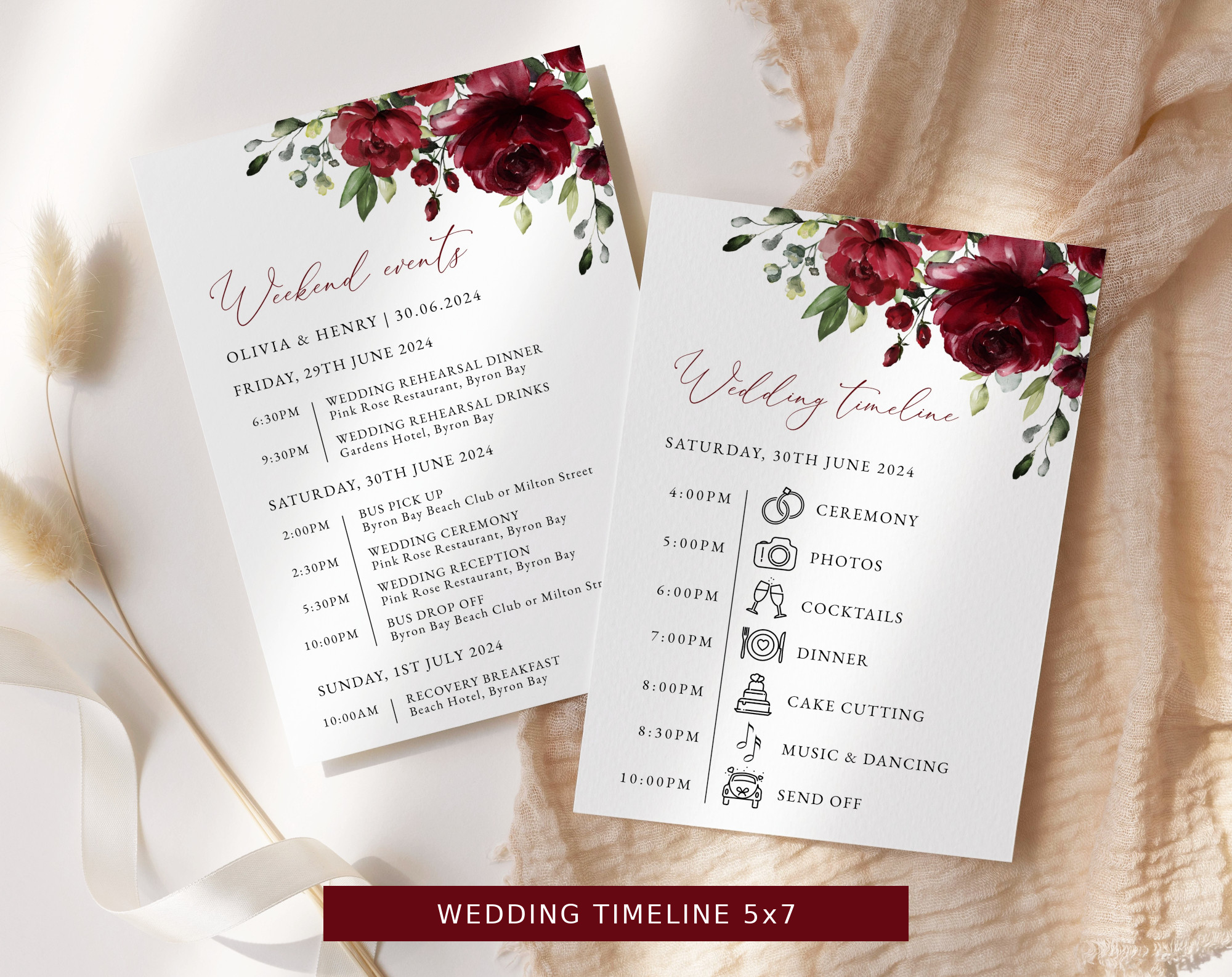 Burgundy Flowers Wedding Bundle, Printable File, Edit Yourself, SH02 Burgundy Flowers Wedding Bundle, Printable File, Edit Yourself, SH02