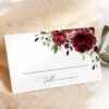 Burgundy Flowers Place Card, Wedding Stationery, Printable File, Edit Yourself, SH02