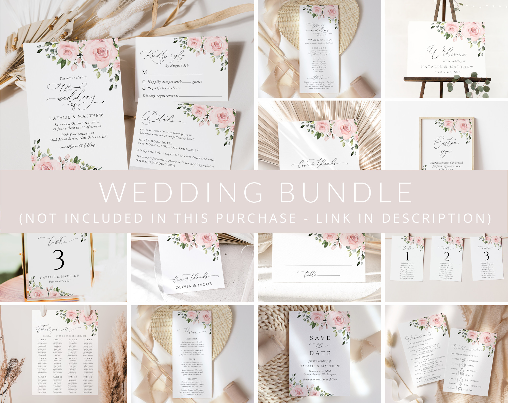 Blush Flowers Wedding Bundle, Printable File, Edit Yourself, SH03 Blush Flowers Wedding Bundle, Printable File, Edit Yourself, SH03