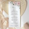 Blush Flowers Wedding Menu, Wedding Stationery, Printable File, Edit Yourself, SH03
