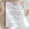 Blush Flowers Wedding Menu, Wedding Stationery, Printable File, Edit Yourself, SH03