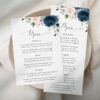 Navy and Blush Flowers Wedding Menu, Wedding Stationery, Printable File, Edit Yourself, SH04