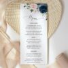 Navy and Blush Flowers Wedding Menu, Wedding Stationery, Printable File, Edit Yourself, SH04
