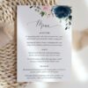 Navy and Blush Flowers Wedding Menu, Wedding Stationery, Printable File, Edit Yourself, SH04