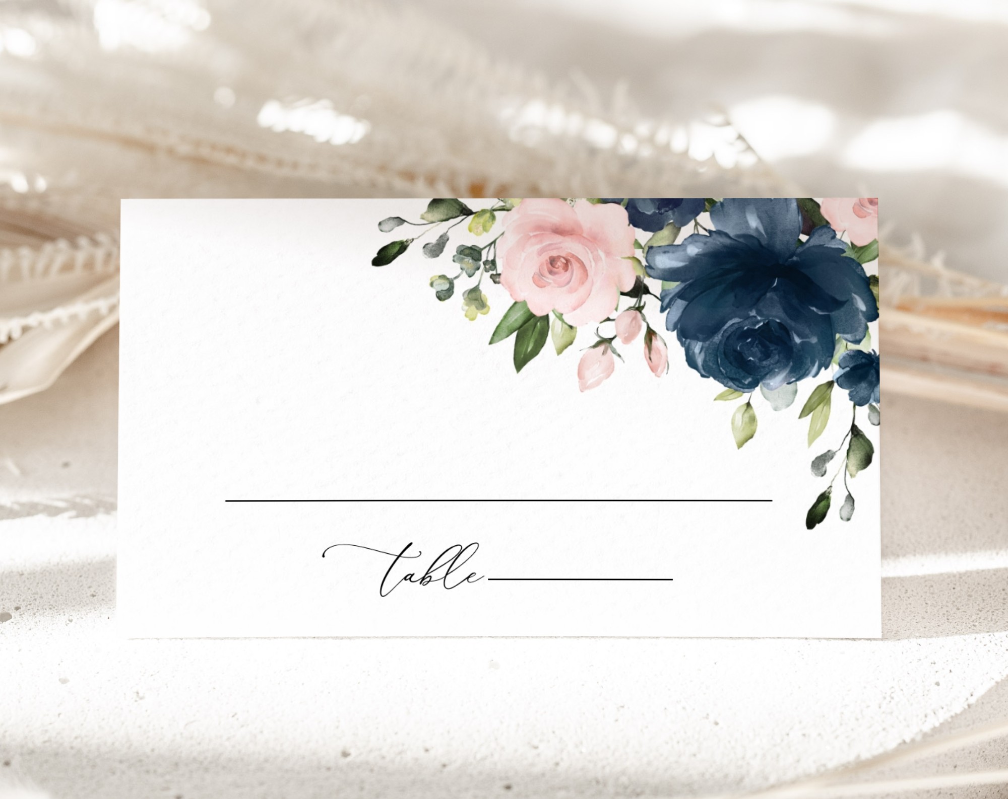 Navy and Blush Flowers Place Card, Wedding Stationery, Printable File, Edit Yourself, SH04 Navy and Blush Flowers Place Card, Wedding Stationery, Printable File, Edit Yourself, SH04