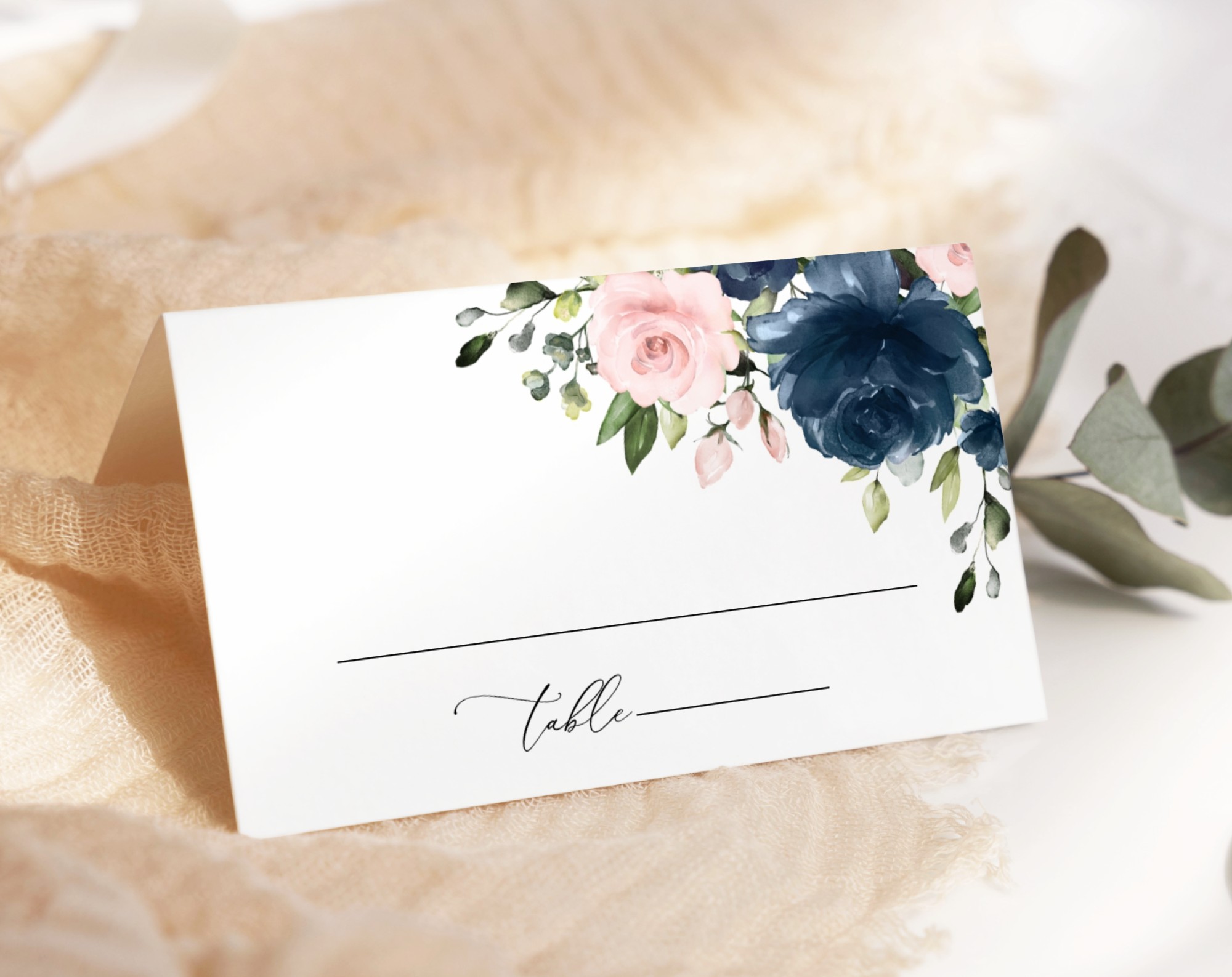 Navy and Blush Flowers Place Card, Wedding Stationery, Printable File, Edit Yourself, SH04 Navy and Blush Flowers Place Card, Wedding Stationery, Printable File, Edit Yourself, SH04