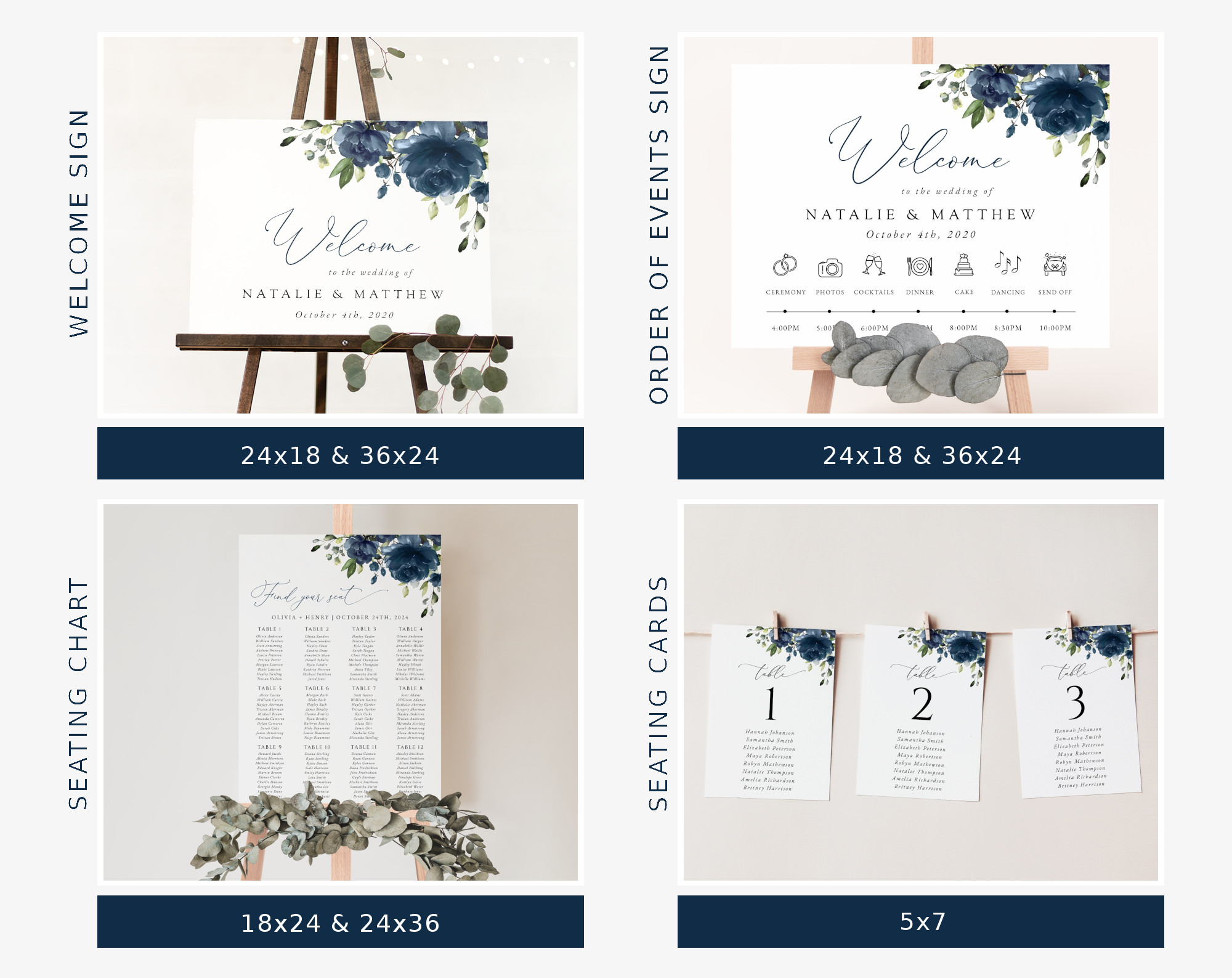 Navy Blue Flowers Wedding Bundle, Printable File, Edit Yourself, SH16 Navy Blue Flowers Wedding Bundle, Printable File, Edit Yourself, SH16