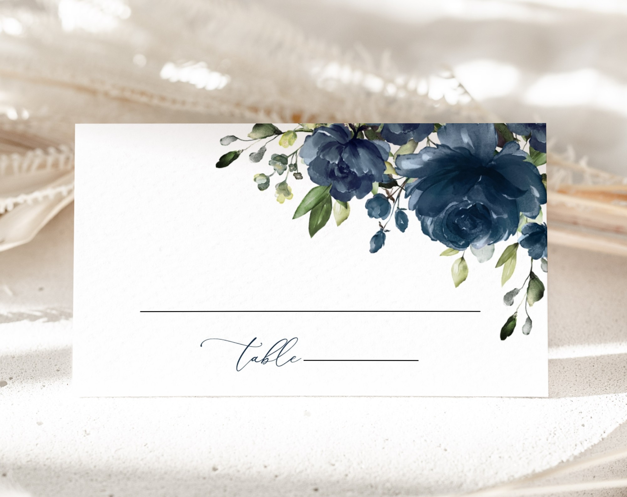 Navy Blue Flowers Place Card, Wedding Stationery, Printable File, Edit Yourself, SH16 Navy Blue Flowers Place Card, Wedding Stationery, Printable File, Edit Yourself, SH16