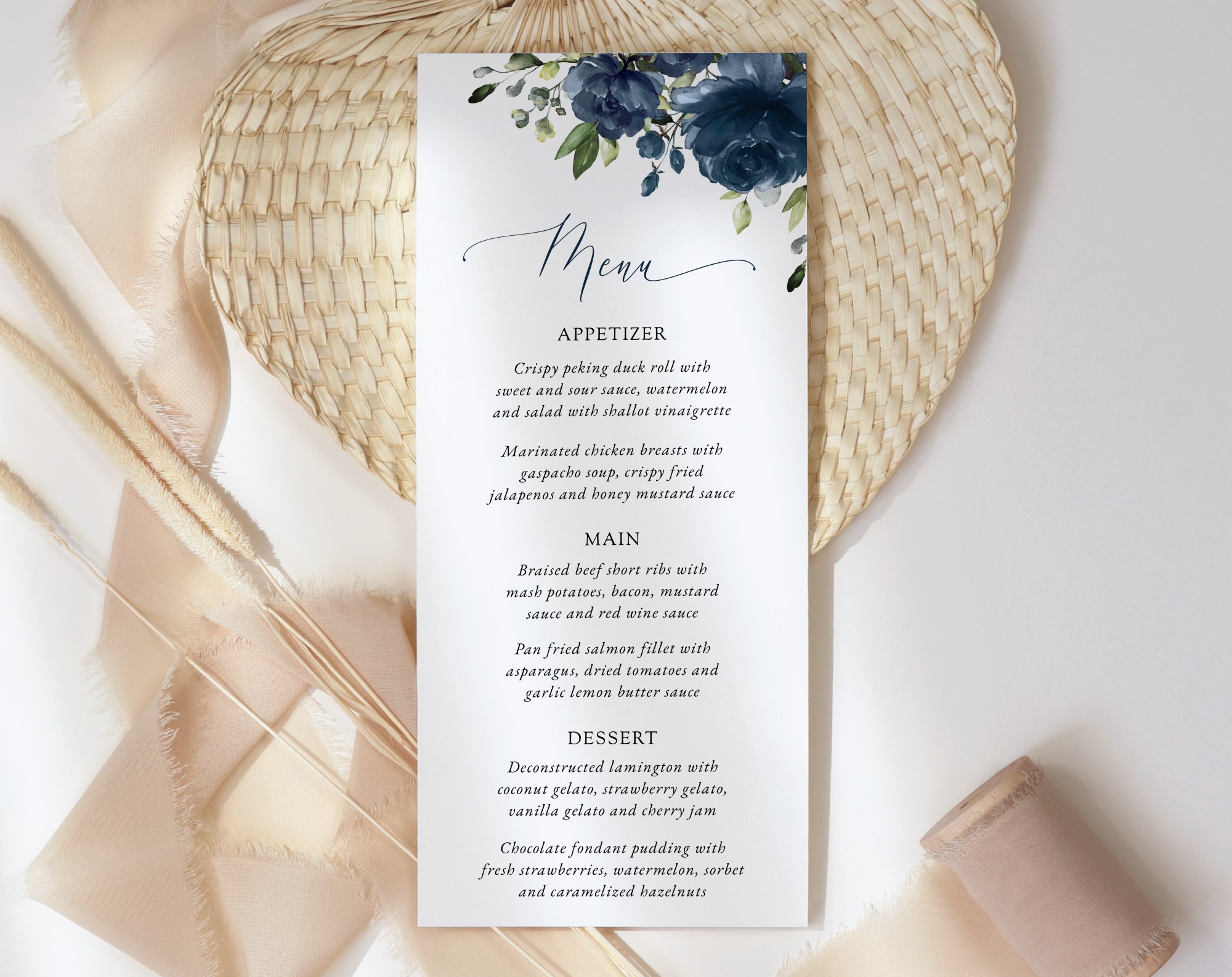 Navy Blue Flowers Wedding Menu, Wedding Stationery, Printable File, Edit Yourself, SH16 Navy Blue Flowers Wedding Menu, Wedding Stationery, Printable File, Edit Yourself, SH16