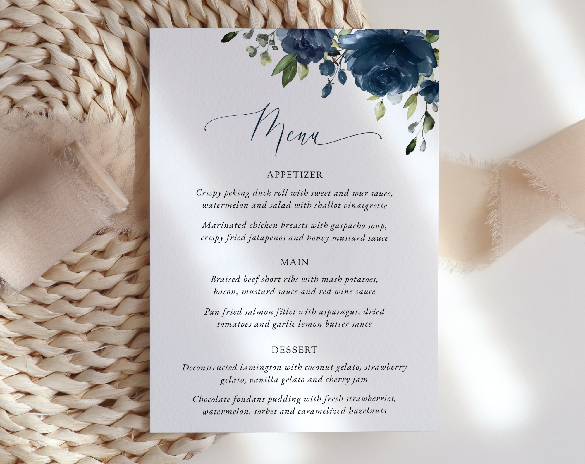 Navy Blue Flowers Wedding Menu, Wedding Stationery, Printable File, Edit Yourself, SH16 Navy Blue Flowers Wedding Menu, Wedding Stationery, Printable File, Edit Yourself, SH16