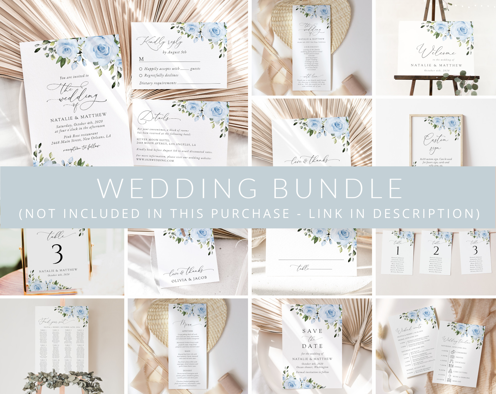 Dusty Blue Flowers Wedding Bundle, Printable File, Edit Yourself, SH24 Dusty Blue Flowers Wedding Bundle, Printable File, Edit Yourself, SH24
