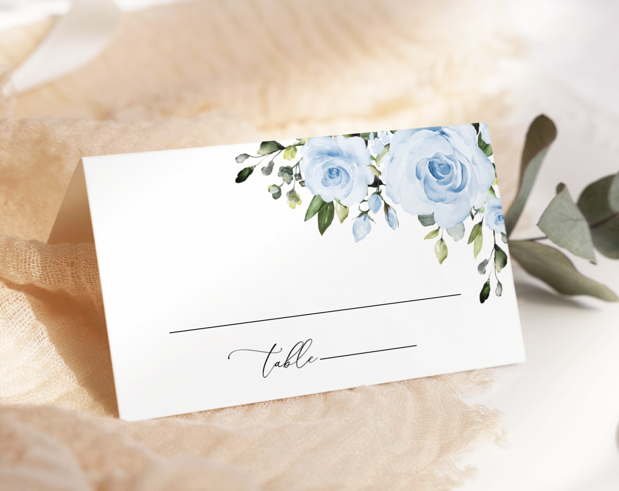 Dusty Blue Flowers Place Card, Wedding Stationery, Printable File, Edit Yourself, SH24 Dusty Blue Flowers Place Card, Wedding Stationery, Printable File, Edit Yourself, SH24
