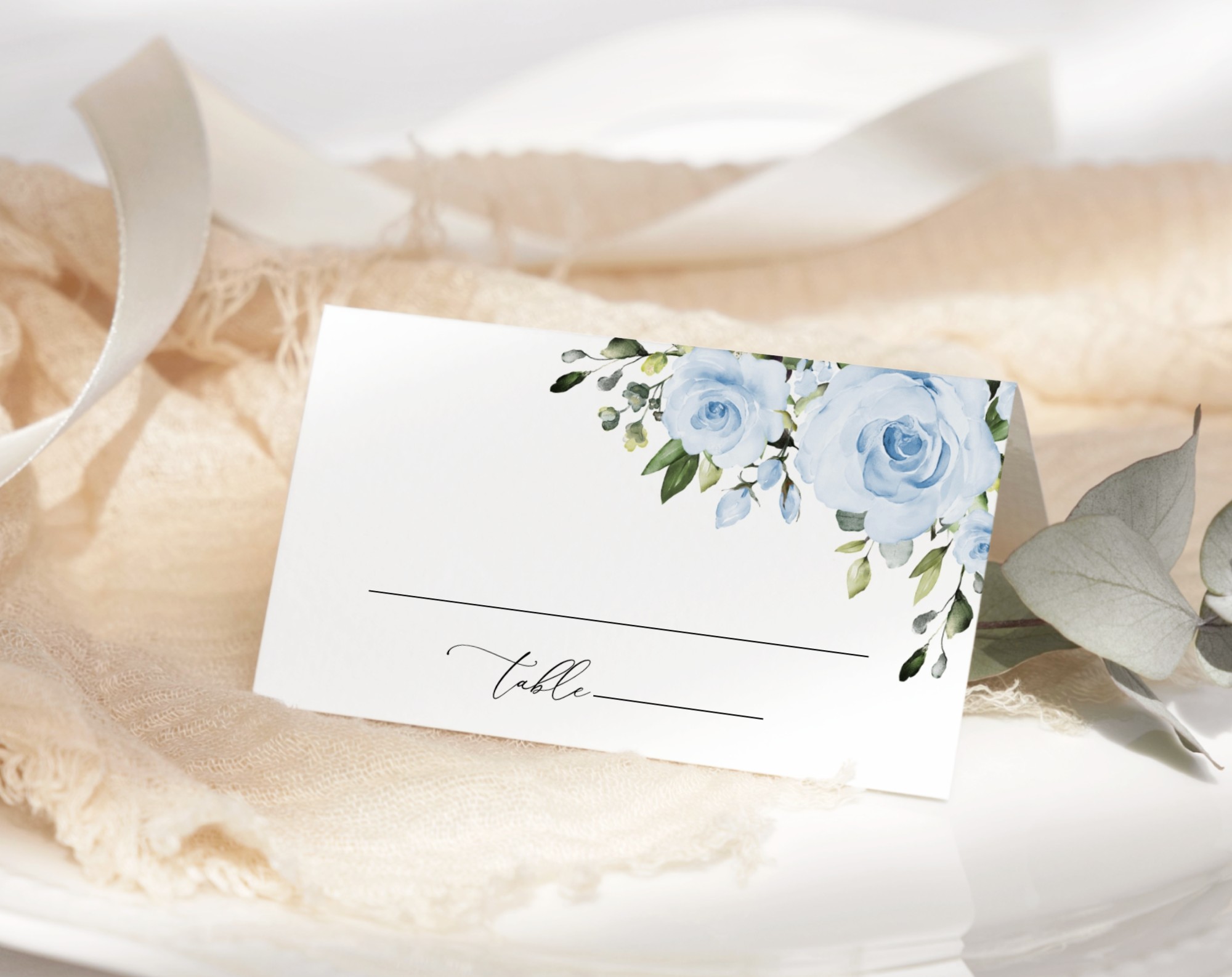 Dusty Blue Flowers Place Card, Wedding Stationery, Printable File, Edit Yourself, SH24 Dusty Blue Flowers Place Card, Wedding Stationery, Printable File, Edit Yourself, SH24