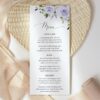 Purple Flowers Wedding Menu, Wedding Stationery, Printable File, Edit Yourself, SH29