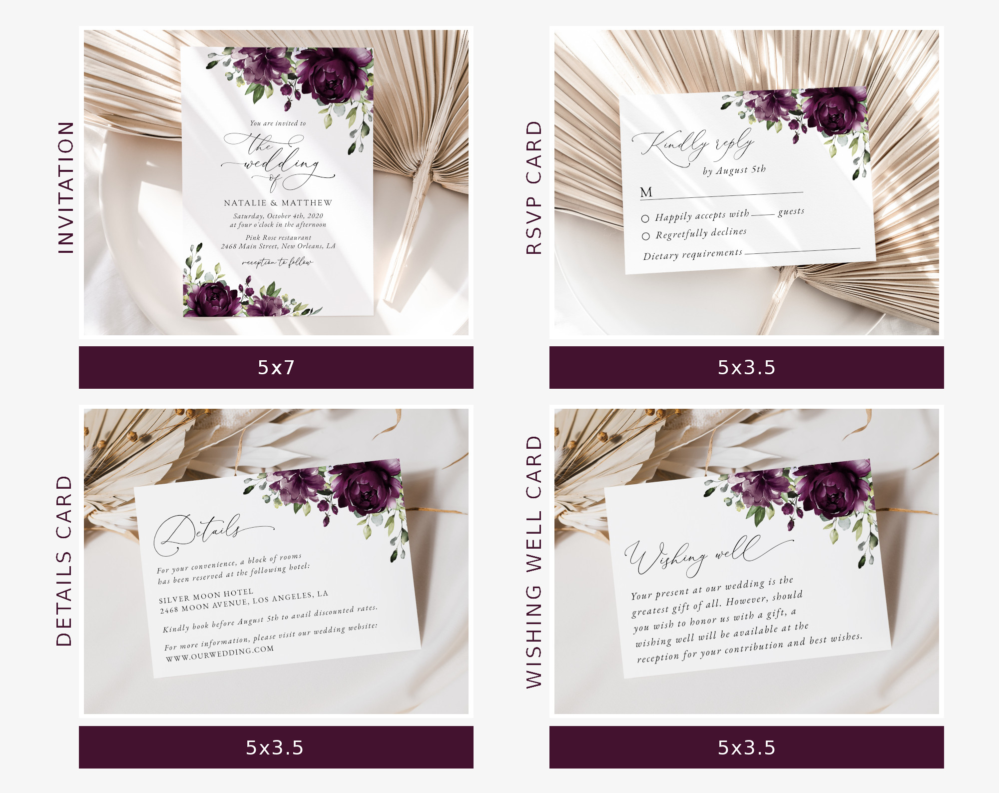 Plum Purple Flowers Wedding Bundle, Printable File, Edit Yourself, SH31 Plum Purple Flowers Wedding Bundle, Printable File, Edit Yourself, SH31