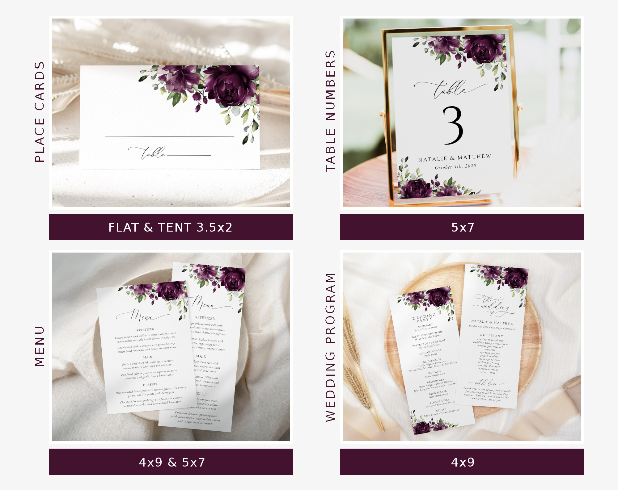 Plum Purple Flowers Wedding Bundle, Printable File, Edit Yourself, SH31 Plum Purple Flowers Wedding Bundle, Printable File, Edit Yourself, SH31