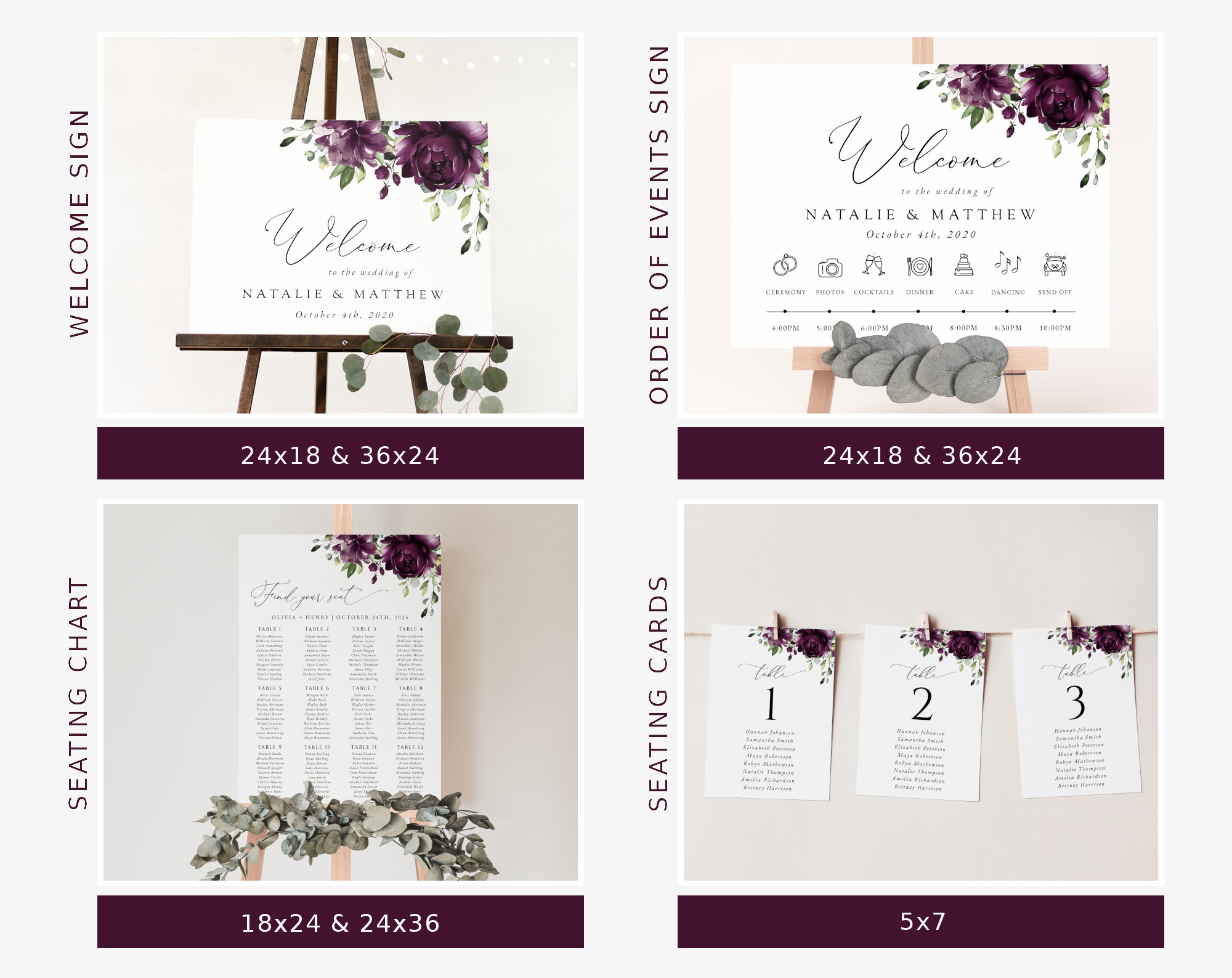 Plum Purple Flowers Wedding Bundle, Printable File, Edit Yourself, SH31 Plum Purple Flowers Wedding Bundle, Printable File, Edit Yourself, SH31
