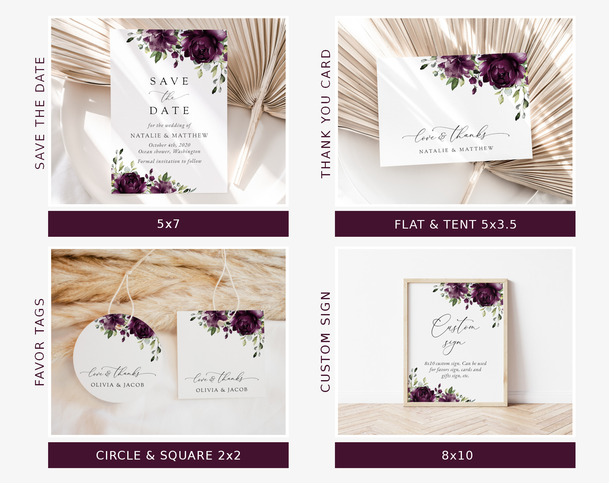 Plum Purple Flowers Wedding Bundle, Printable File, Edit Yourself, SH31 Plum Purple Flowers Wedding Bundle, Printable File, Edit Yourself, SH31