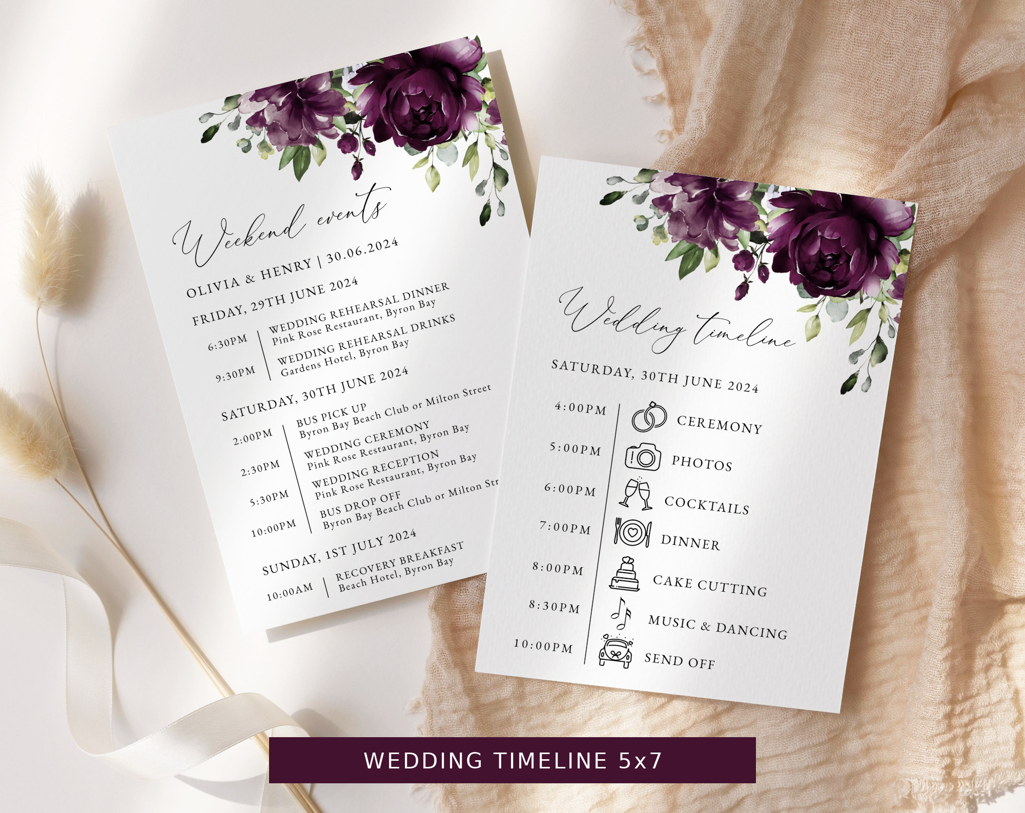 Plum Purple Flowers Wedding Bundle, Printable File, Edit Yourself, SH31 Plum Purple Flowers Wedding Bundle, Printable File, Edit Yourself, SH31