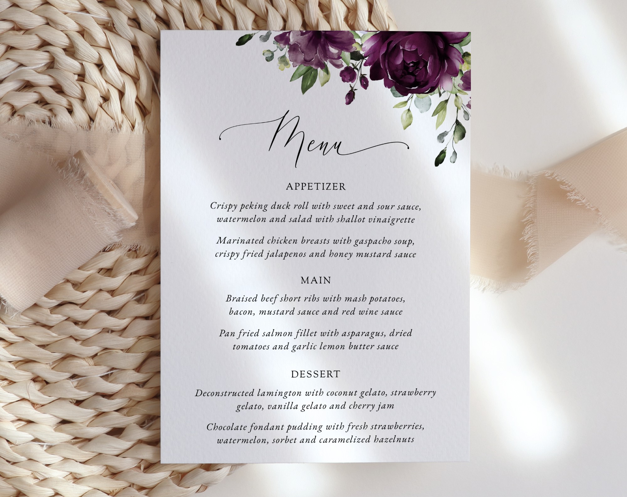 Plum Purple Flowers Wedding Menu, Wedding Stationery, Printable File, Edit Yourself, SH31 Plum Purple Flowers Wedding Menu, Wedding Stationery, Printable File, Edit Yourself, SH31