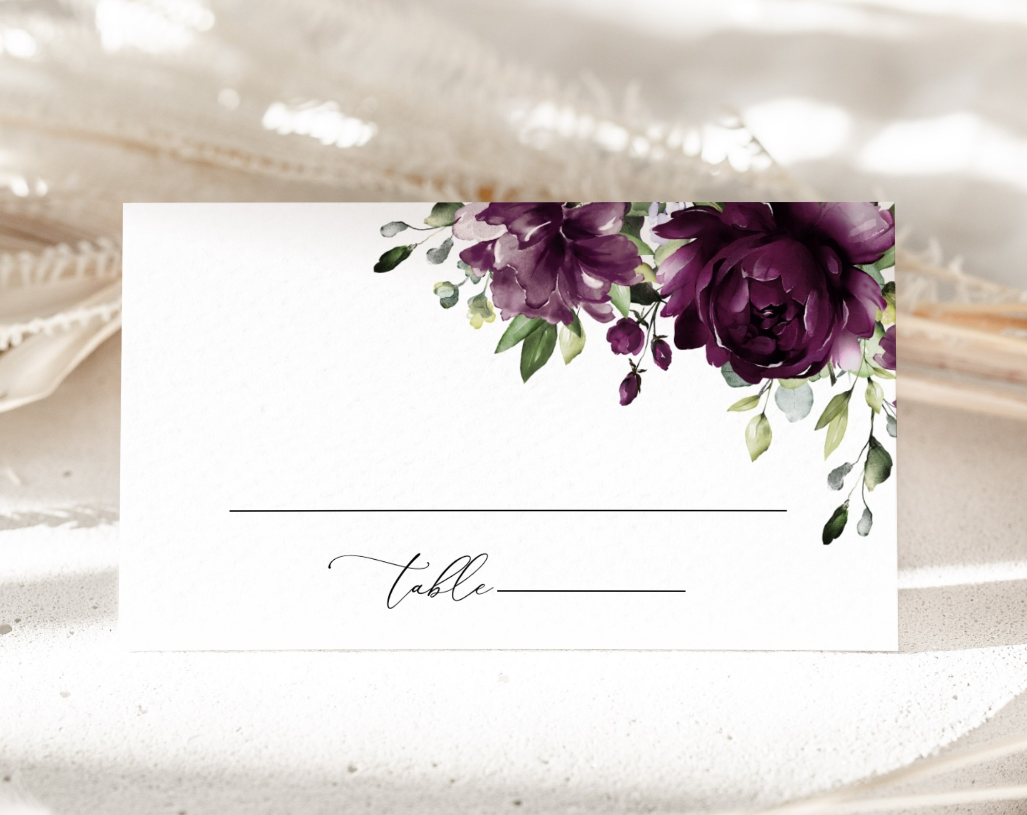 Plum Purple Flowers Place Card, Wedding Stationery, Printable File, Edit Yourself, SH31 Plum Purple Flowers Place Card, Wedding Stationery, Printable File, Edit Yourself, SH31