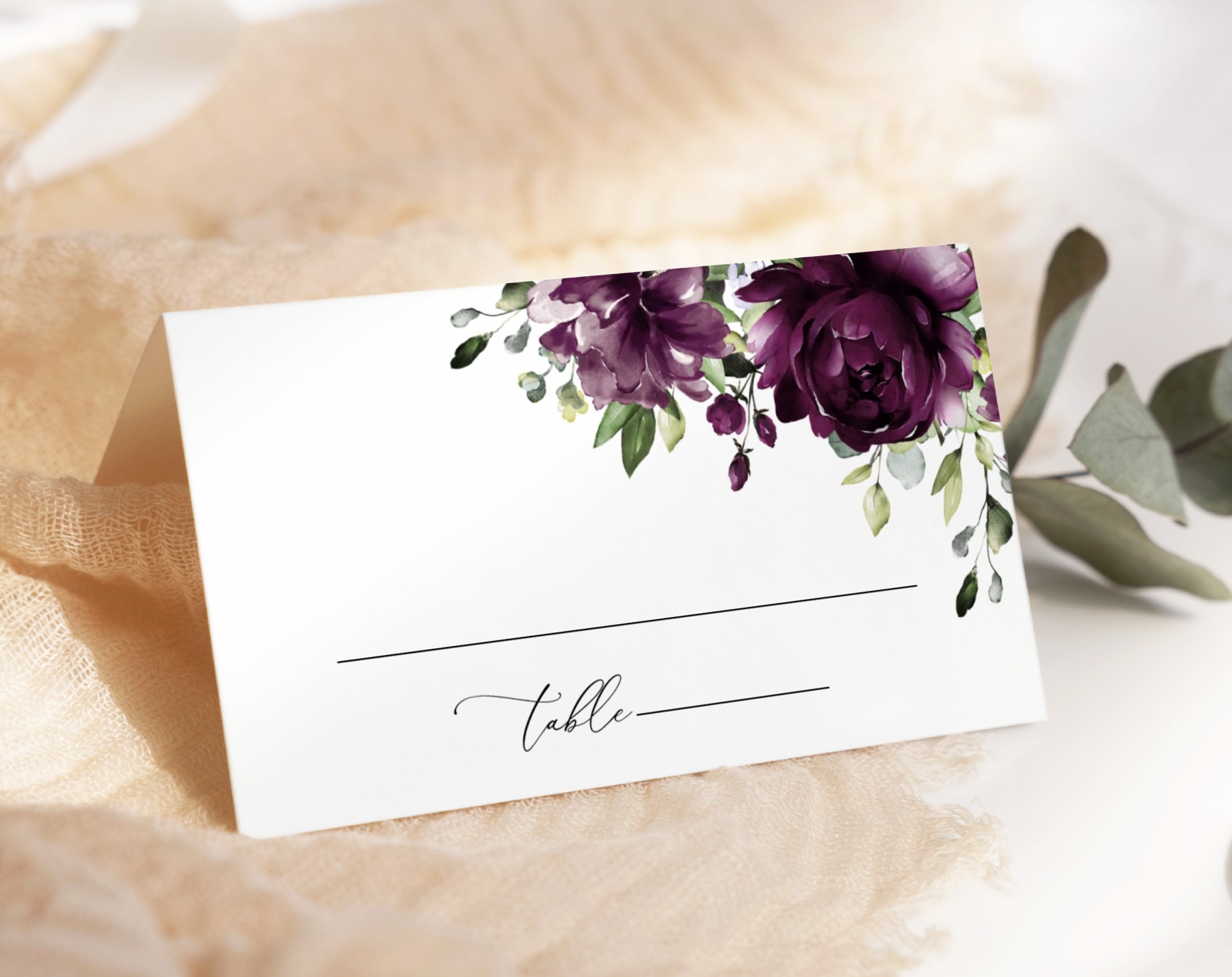 Plum Purple Flowers Place Card, Wedding Stationery, Printable File, Edit Yourself, SH31 Plum Purple Flowers Place Card, Wedding Stationery, Printable File, Edit Yourself, SH31