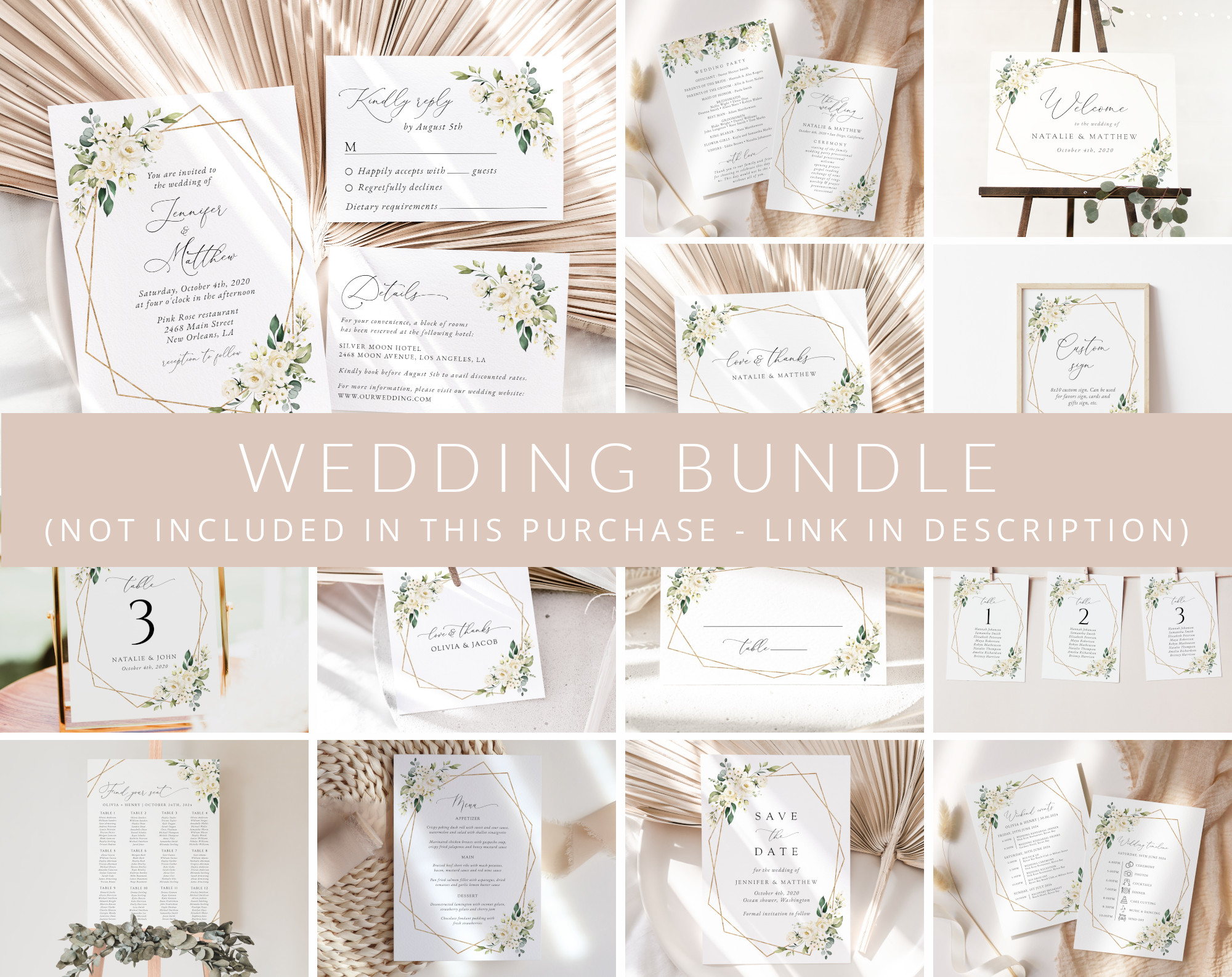 White Flowers Wedding Bundle, Printable File, Edit Yourself, SH33 White Flowers Wedding Bundle, Printable File, Edit Yourself, SH33