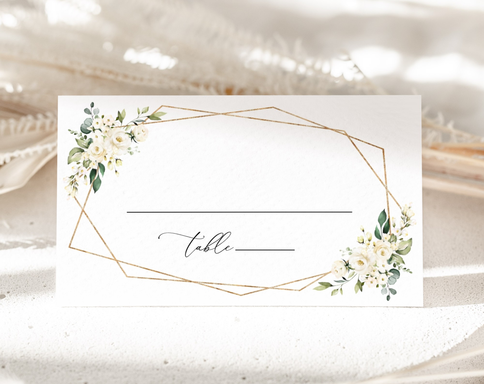 White Flowers Place Card, Wedding Stationery, Printable File, Edit Yourself, SH33 White Flowers Place Card, Wedding Stationery, Printable File, Edit Yourself, SH33