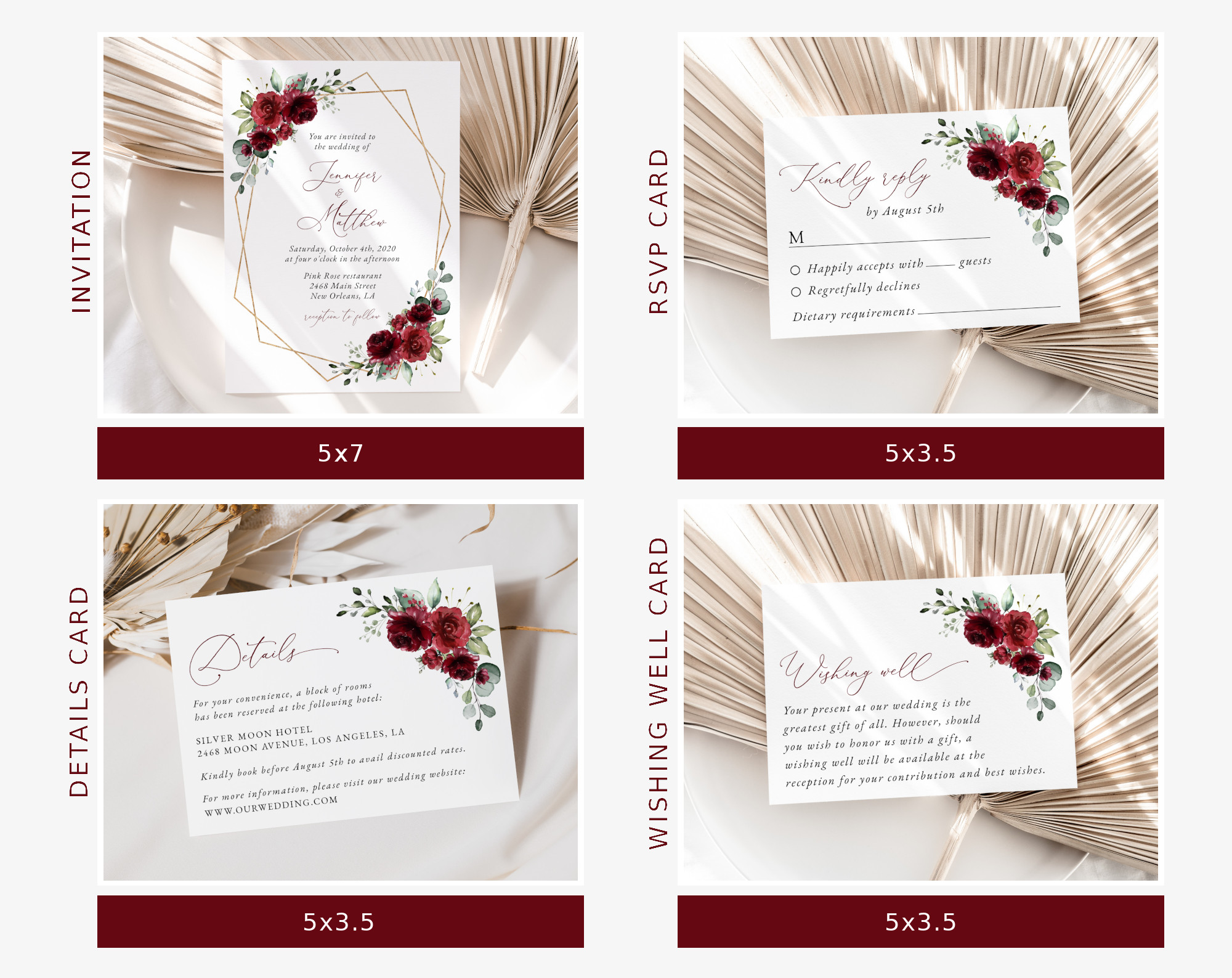 Burgundy Red Flowers Wedding Bundle, Printable File, Edit Yourself, SH34 Burgundy Red Flowers Wedding Bundle, Printable File, Edit Yourself, SH34