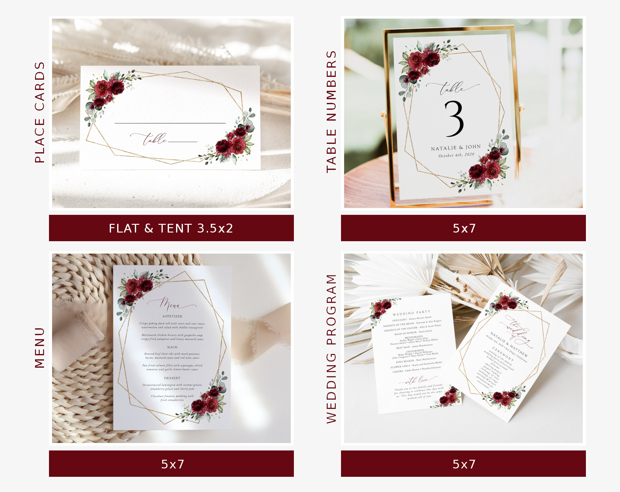 Burgundy Red Flowers Wedding Bundle, Printable File, Edit Yourself, SH34 Burgundy Red Flowers Wedding Bundle, Printable File, Edit Yourself, SH34